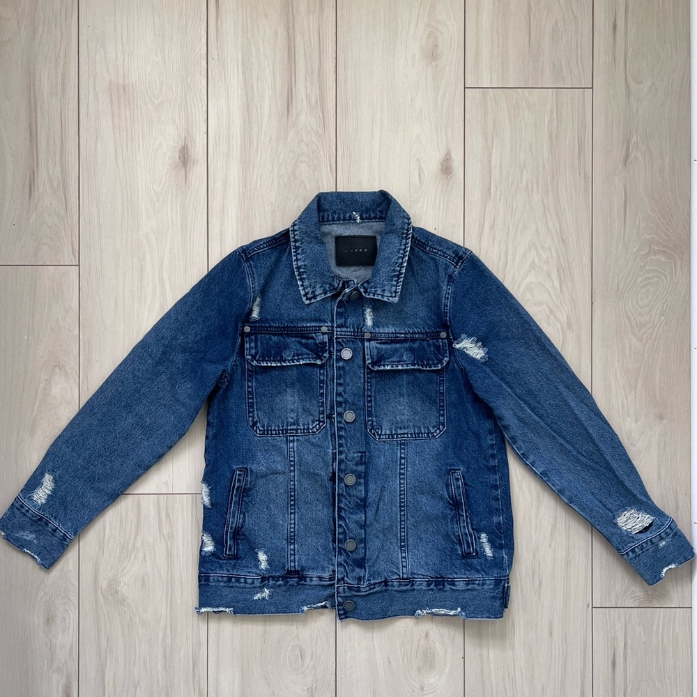 BLANK NYC Denim Jacket super distressed oversized fit size small